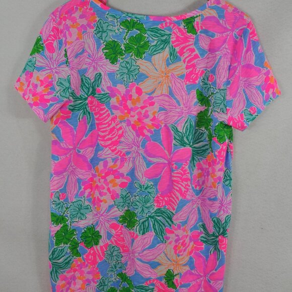 Lilly Pulitzer Women's Etta V-Neck Top L Pink Tigers Lair Floral Print - Picture 3 of 11